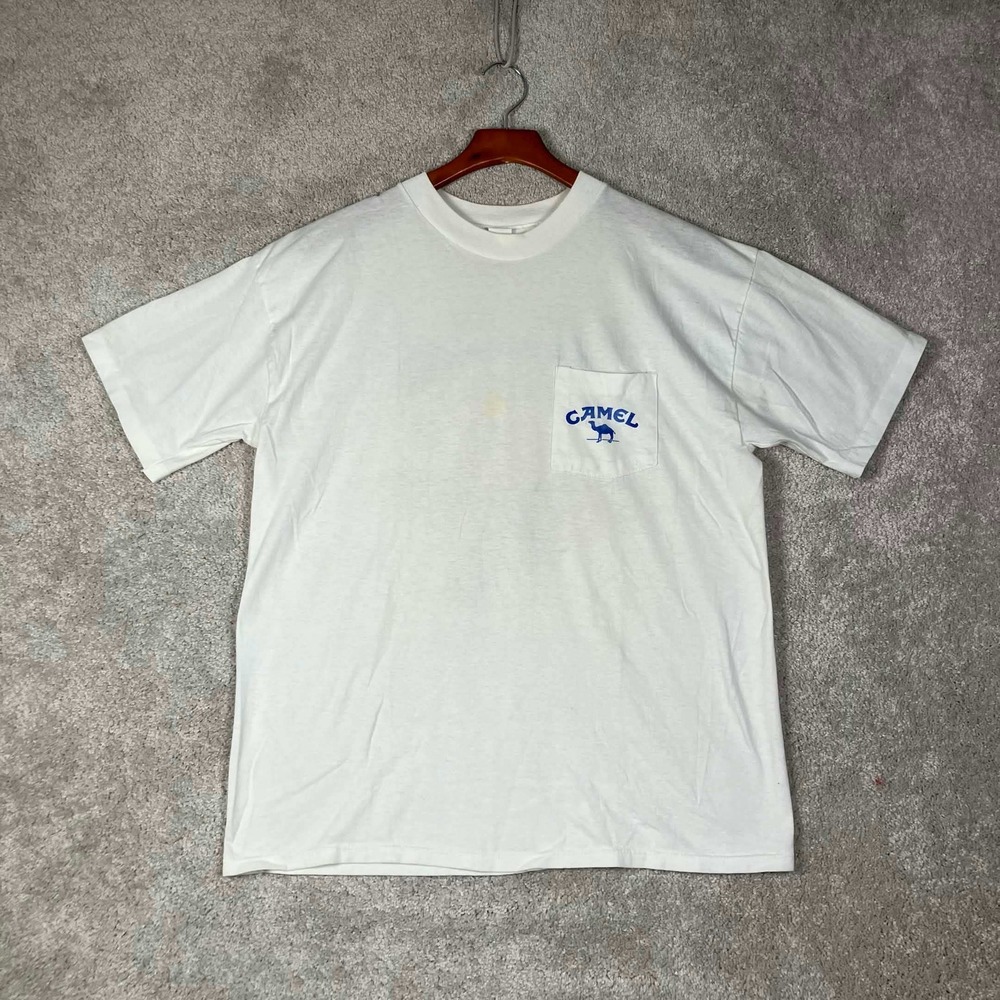 Camel Cigarettes T Shirt Mens XL White Vintage 1990 A Pack Of Camels Pocket Tee